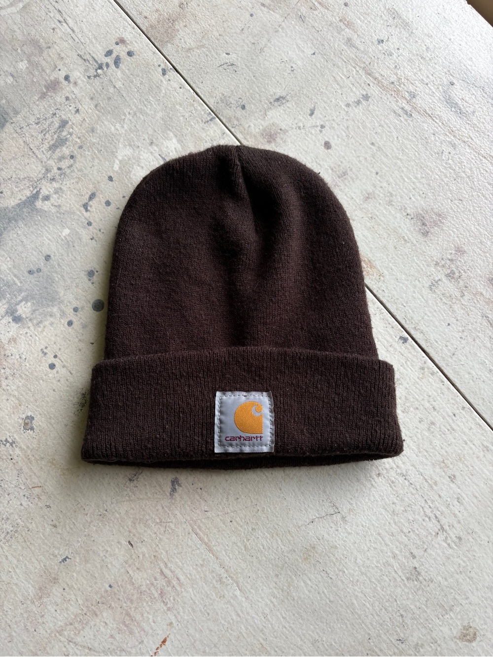 Carhartt Brown Fold-Up Cuff Beanie with Logo Patch
